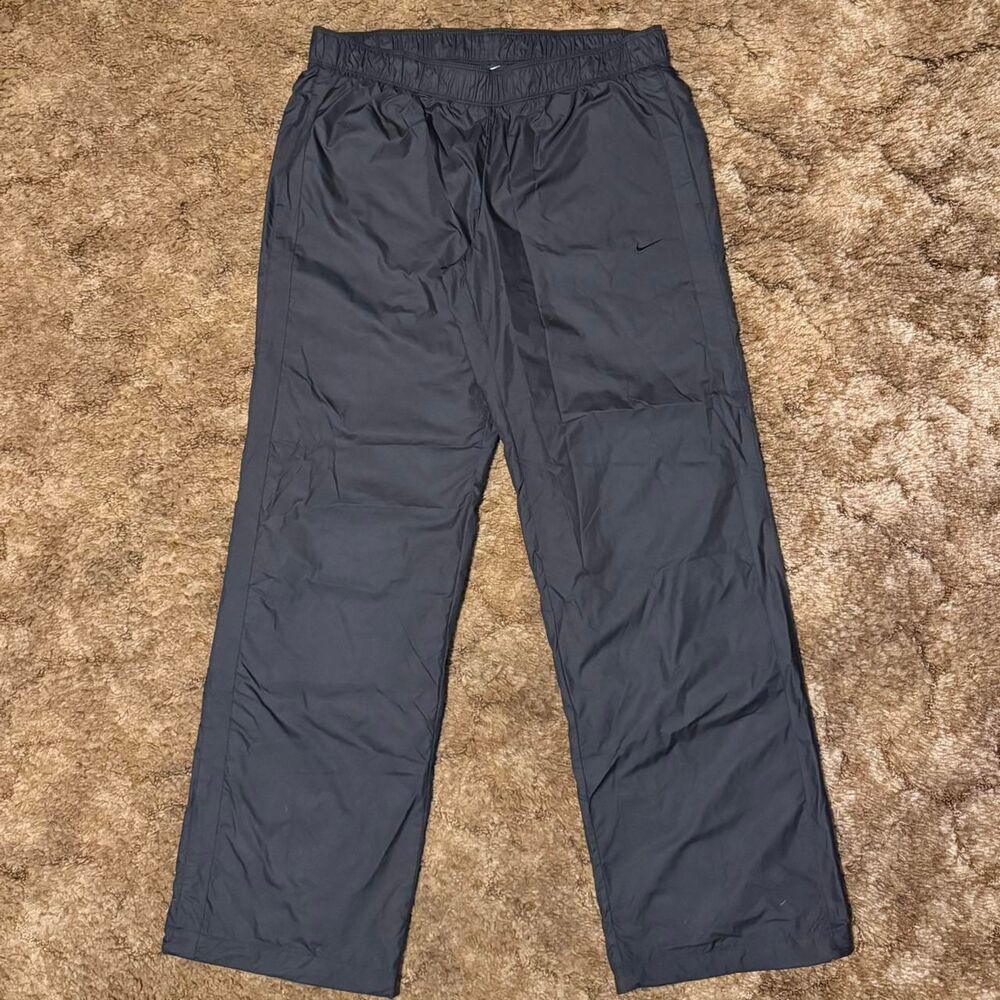 Nike Swoosh Nylon Windbreaker Track Pants Navy Wide Leg Women Medium